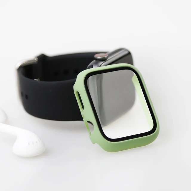 Glass+Cover For Apple Watch Case 45mm 41mm 44mm 40mm 42mm 38mm iWatch Accessorie Screen Protector Apple Watch Serie 3 4 5 6 SE 7 Light Green