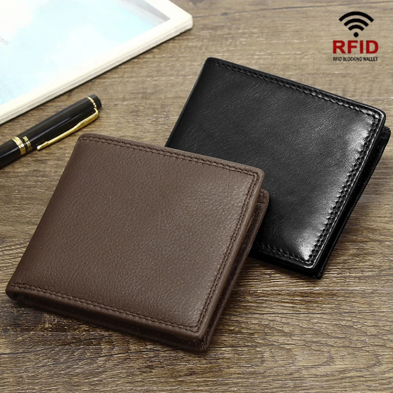 

Genuine Leather Cowskin Men Wallet Rfid Blocking Credit Card Holder Purse Money Bag Coin Pocket Wallet Gift FOR Husband Father