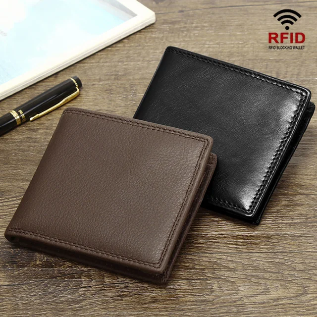 2023 New Chain Wallets for Men Rfid Blocking Genuine Leather Bifold Stylish  Black Wallet Credit card With Coin Pocket 4 Colors - AliExpress