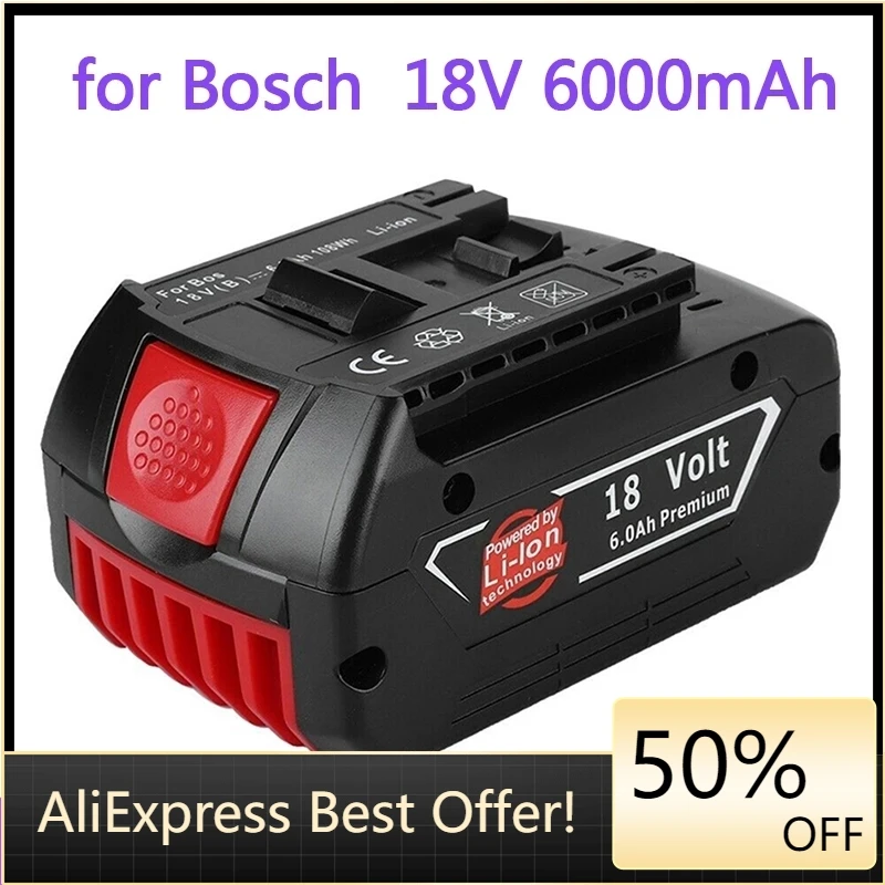 

New 18V Battery 6.0Ah for Bosch Electric Drill 18V 6000mAh Rechargeable Li-ion Battery BAT609, BAT609G, BAT618, BAT618G, BAT614