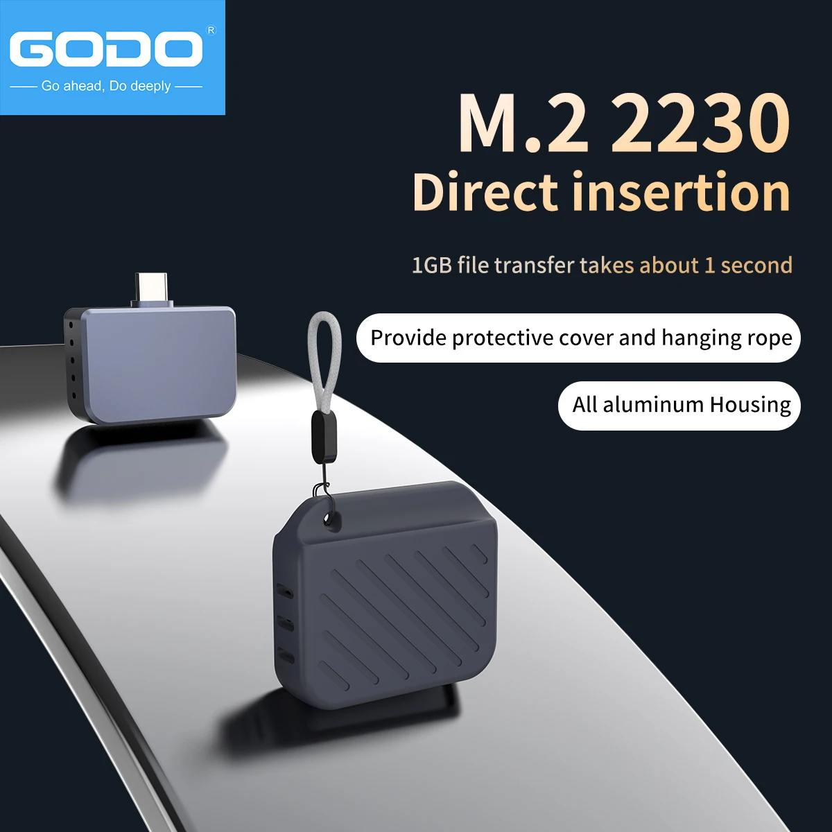 GODO 2230 Type-C 플러그 앤 플레이 M.2 NVMe SSD 외장 케이스 (휴대폰/PC/Mac 호환)