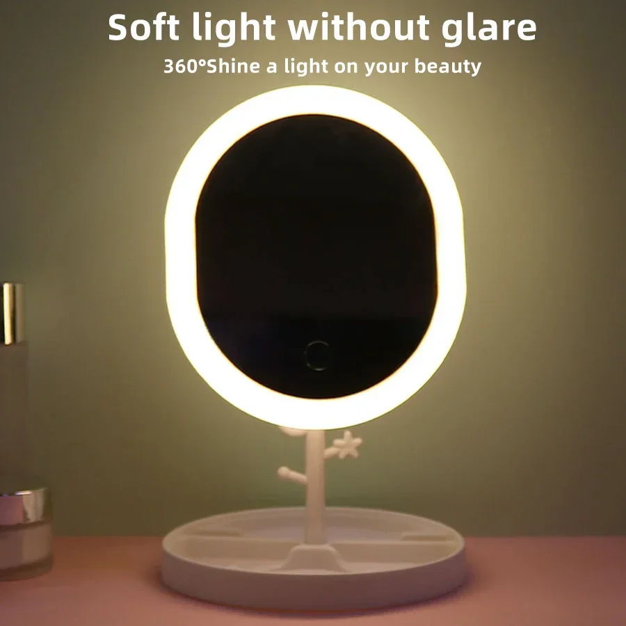 Makeup Mirror With LED Light Desktop Fill Light Desktop Folding Metal Beauty Dressing Mirror Home Dormitory Rechargeable