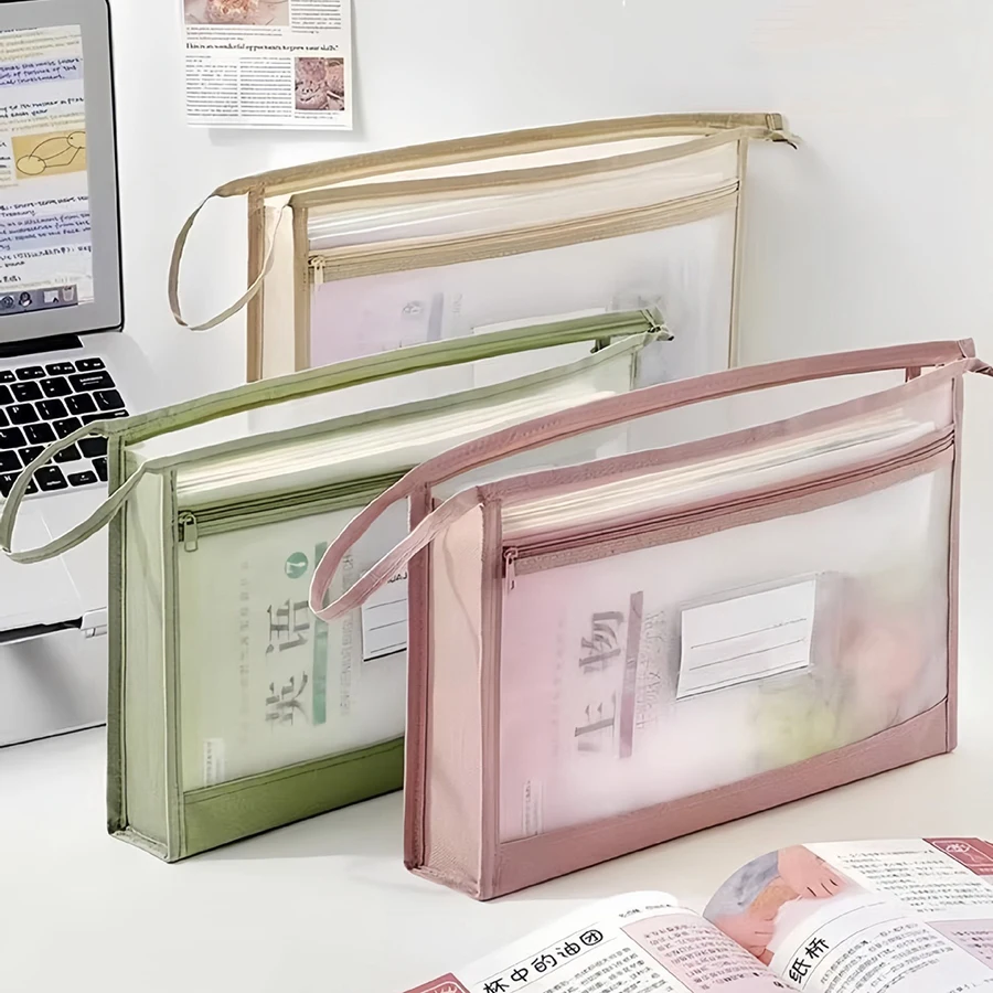 Large A4 mesh storage bag Clear Mesh Organiser Double Zip Spacious Portable Handmade Storage Bag