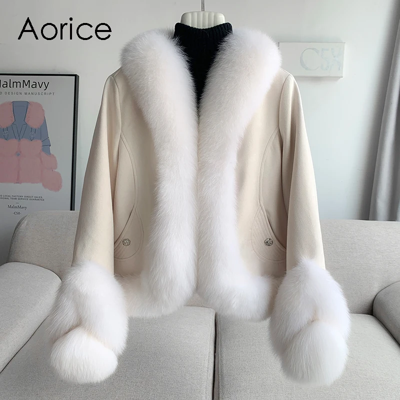 

Aorice Fashion Design Duck Down Lining Winter Jacket Women Genuine Fox Fur Warm Luxury Coat CT310