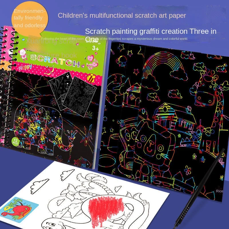 

A variety of colorful A4 scraping painting sand painting children students color scraping wax painting art diy graffiti paper