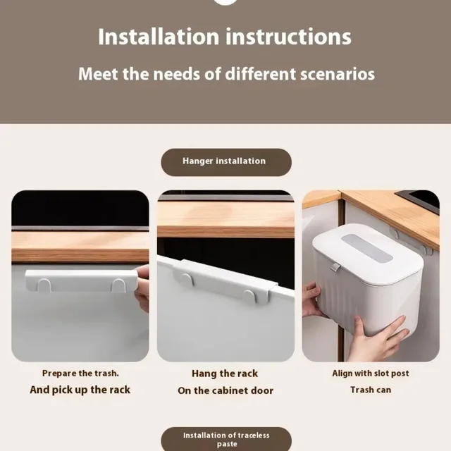 ถังขยะในครัวโดยไม่ต้องเจาะที่จับพร้อมฝาปิด ฝาเปิดสองทาง ติดผนังตะกร้ากระดาษ PP หลอดเก็บของในครัวเรือนกล่อง 4