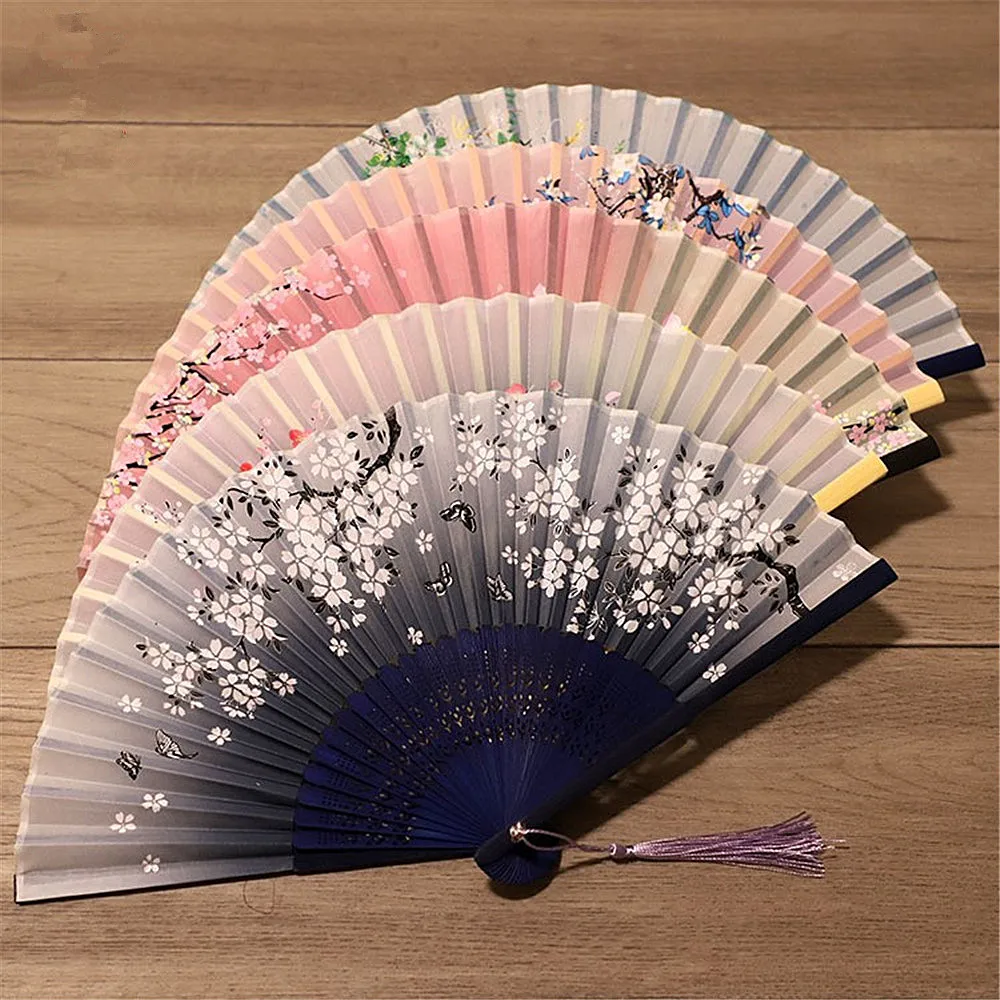 Chinese Engraved Folding Hand Fan Wooden Shank Classical Dance Tassel Fan Wedding Birthday Party Favor Decor Gifts For Guest folding fan wooden hand fan