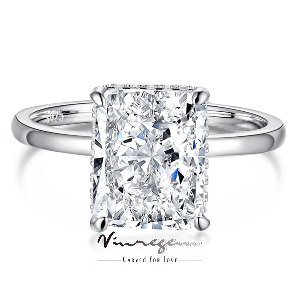 

Vinregem 8*10 MM Crushed Ice Cut Lab Created Sapphire Gems 18K Gold Plated 925 Sterling Silver Ring for Women Engagement Jewelry