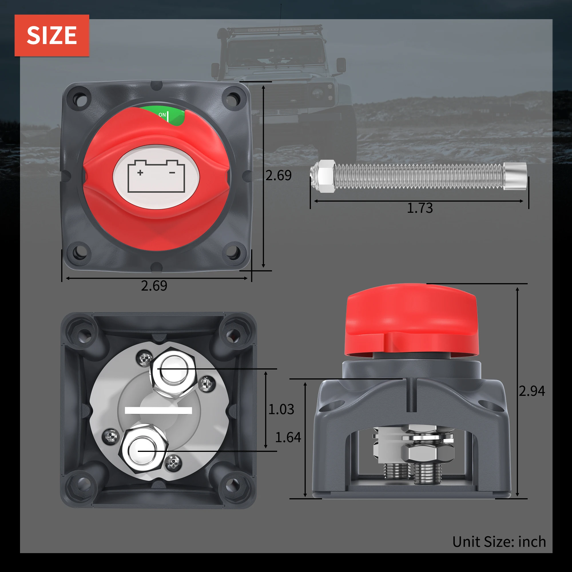 Battery Disconnect Switch DaierTek Car Battery Disconnect Switch 48V 24V 12V Cut Off 2 Position 2 Pin M10 275A Battery Connection Switch for Marine Boat