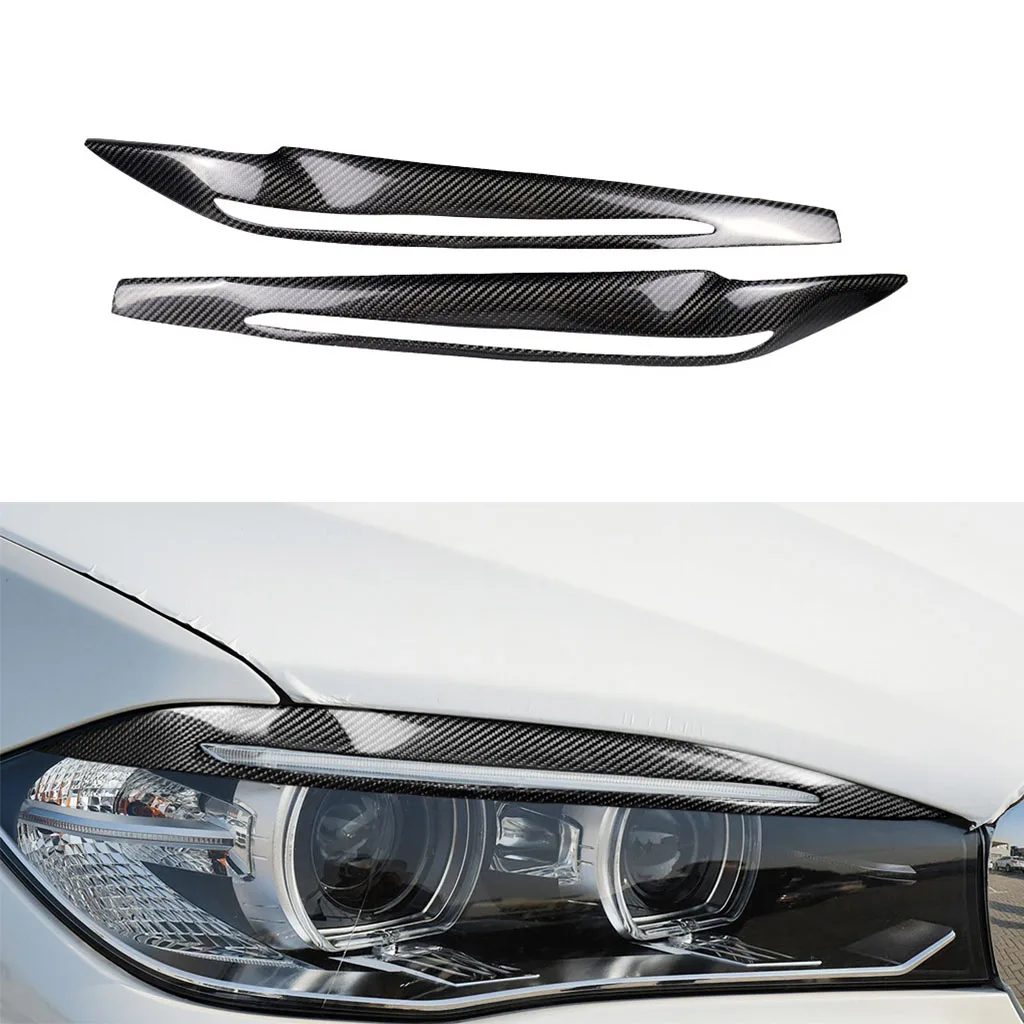 

2 Pcs Carbon Fiber Headlights Eyebrow Eyelids Trim Cover For BMW X5 F15 2014 2015 2016 2017 2018