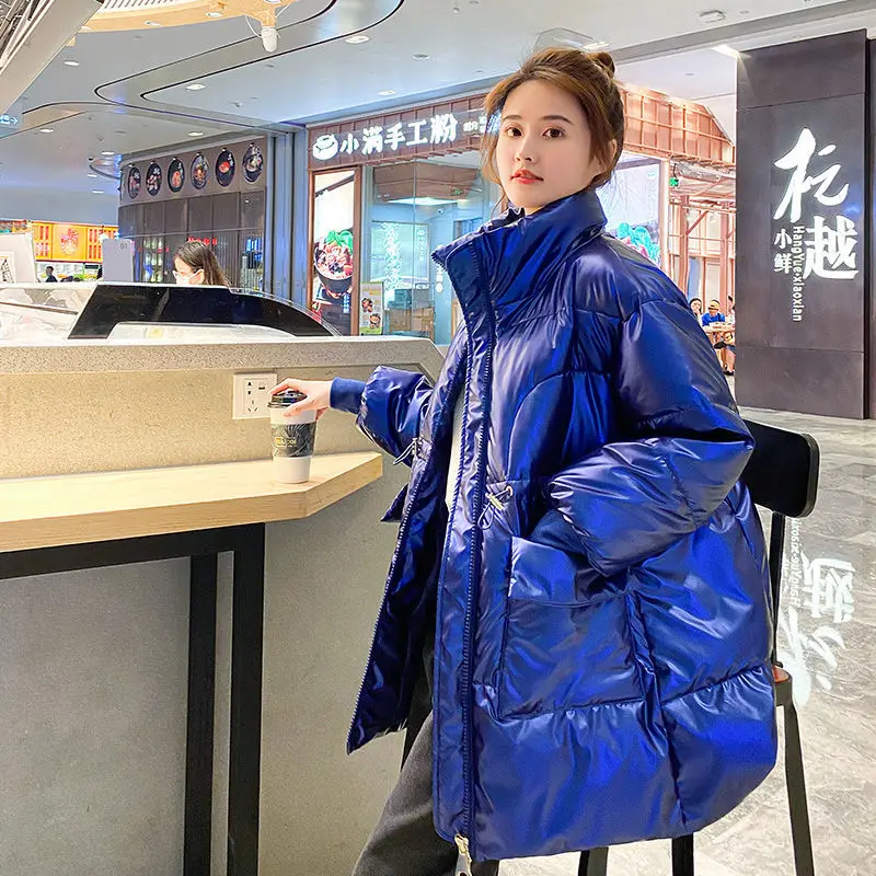 Maternity Autumn Winter Down Cotton Jacket Pregnant Women Bright Face Stand Collar Padded Outwear Waist Drawstring Parka Coat