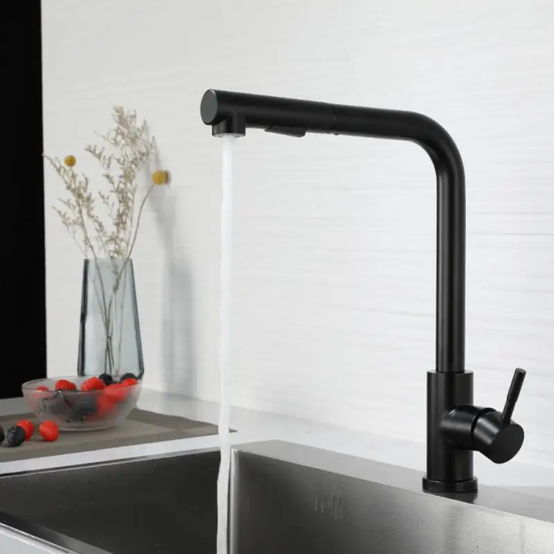 Matte Black Silver Kitchen Sink Faucet Purified Water Rotation Pull Out Hot Cold Mixer Bidet Spray Dual Handle Tap Deck Mount