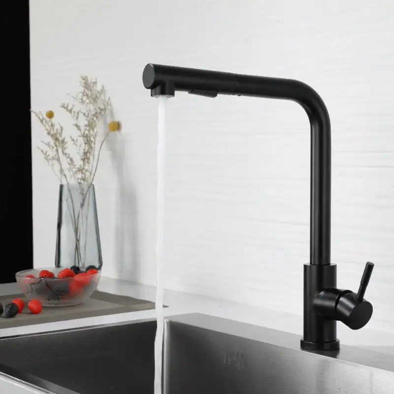 

Matte Black Silver Kitchen Sink Faucet Purified Water Rotation Pull Out Hot Cold Mixer Bidet Spray Dual Handle Tap Deck Mount