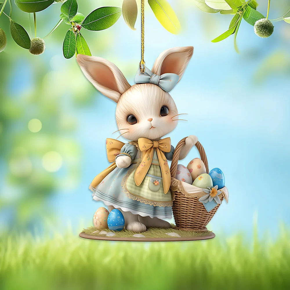 Easter Bunny Acrylic 2D Pendant Keychain Car Rearview Mirror Accessories Backpack Small Pendant Easter Party Decorations 3