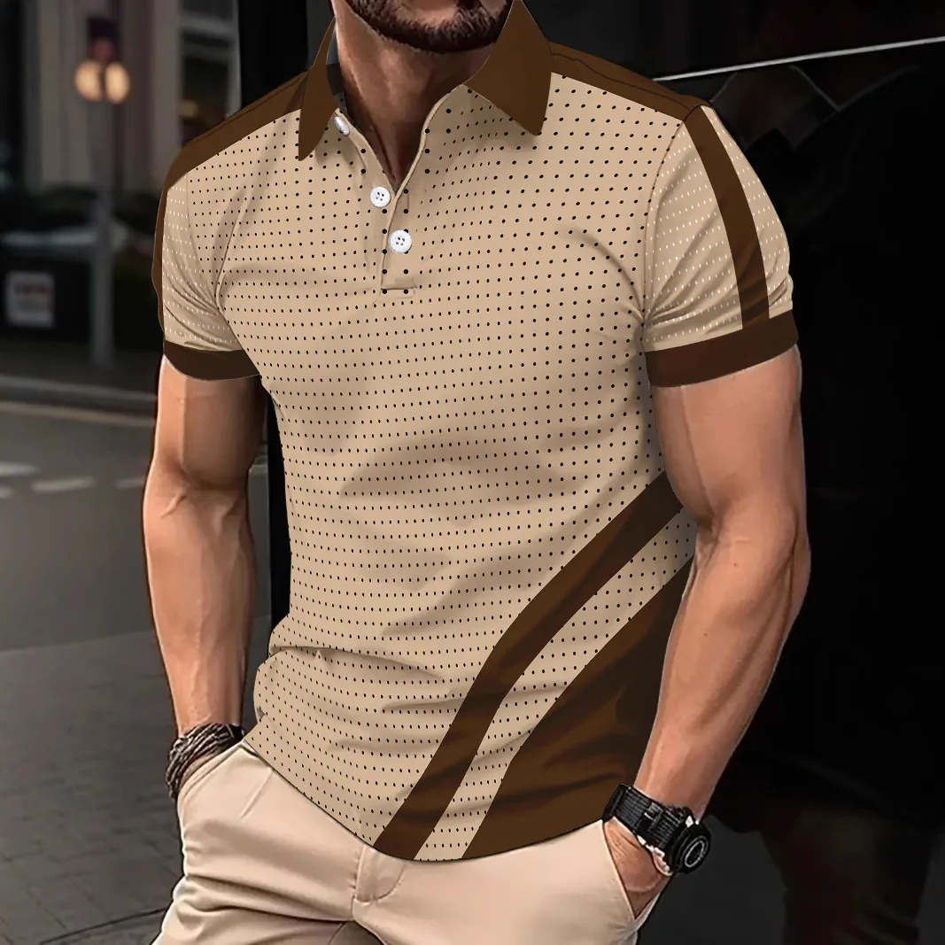 2025 Men's summer new polka dot color short-sleeved POLO shirt daily casual comfortable breathable lapel button Tops 3