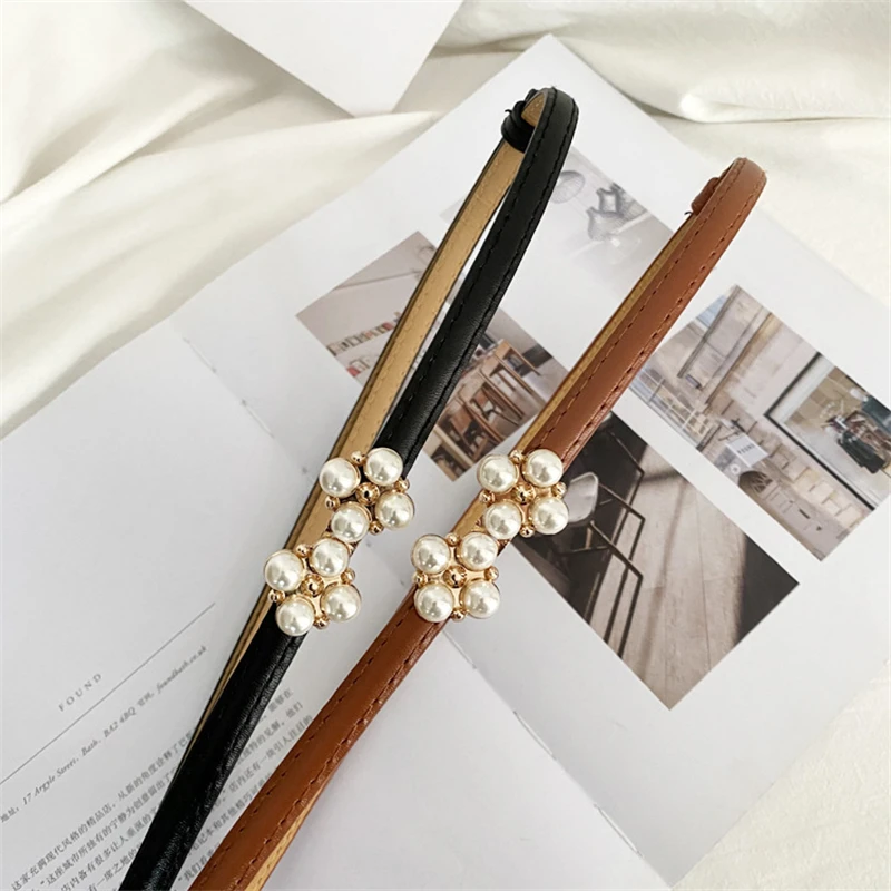 

Versatile Belt for Women Fashion Womens Sweater Dress Accessories Peals Floral Buckle Leather Casual Elastic Waistband Width 1cm