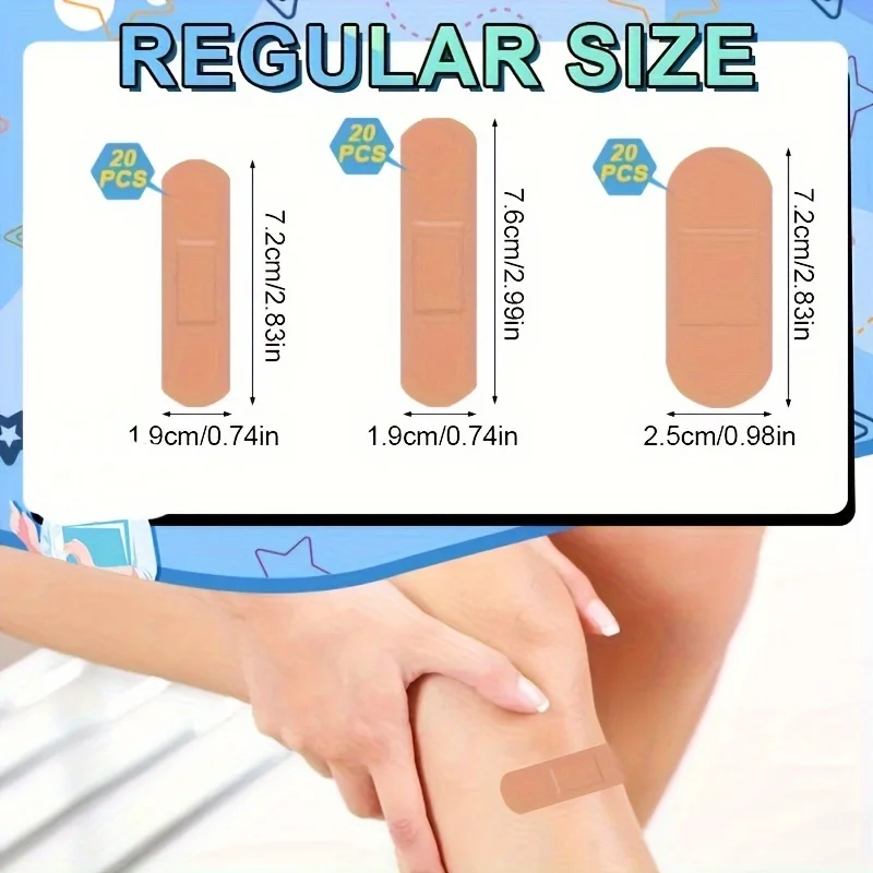 100pcs Flexible Fabric Adhesive Bandage Breathable Elastic Knuckle Bandage Assorted Bulk Fingertip Bandages for First Aid and Wo 3