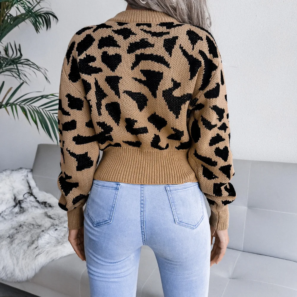 Women Autumn Winter Leopard Sweater