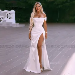 Sexy Long Mermaid Wedding Dress 2024 Gorgeous Strapless Backless Satin Woman Bridal Gown with High Slit Boho Bride Dress White