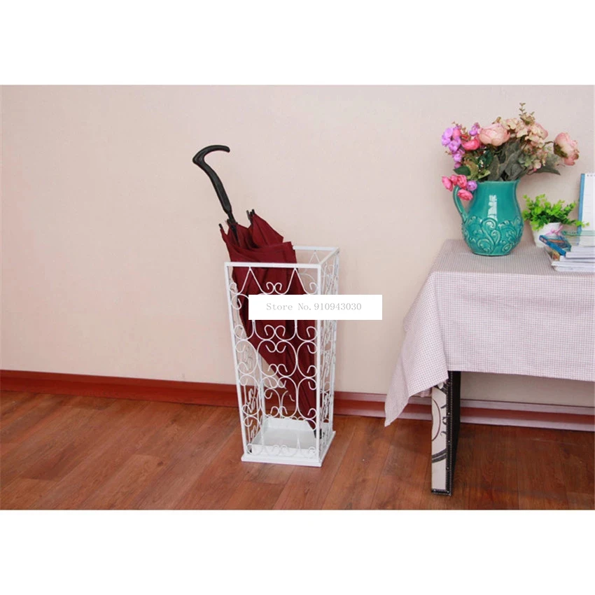 Fashion European Style Household Elegant Metal Iron Art Umbrella Storage Bucket Holder Square Hollow Umbrella Barrel Stand Rack