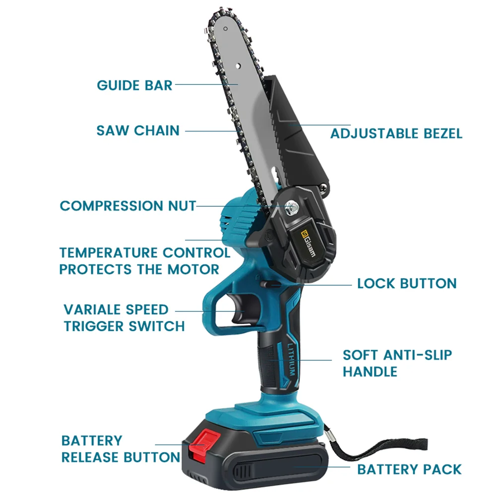 198VF 6 Inch Electric Chain Saw Cordless Mini Handheld Pruning Saw Woodworking Electric Saw Power Tools For Makita 18V Battery 5