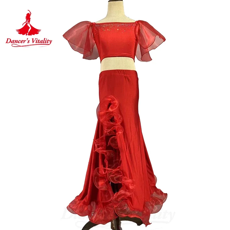 

BellyDance Costume Set Customized Light Luxury Rhinestone Top+Fishtail Long Skirt 2pcs Women Oriental Dance Performance Costumes