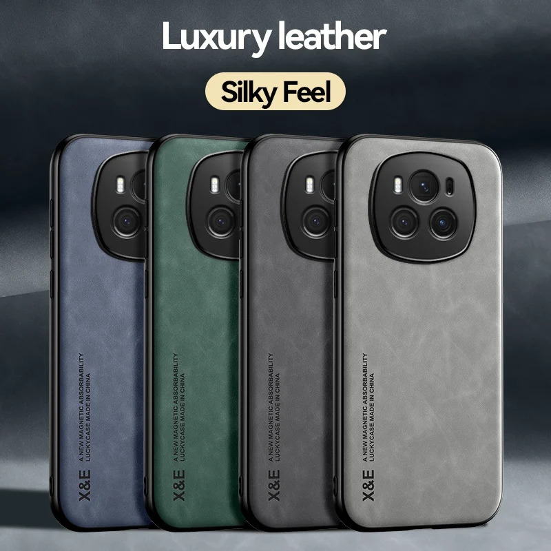 Luxury PU Leather Magnetic Car Holder Phone Case with Silicone Protection