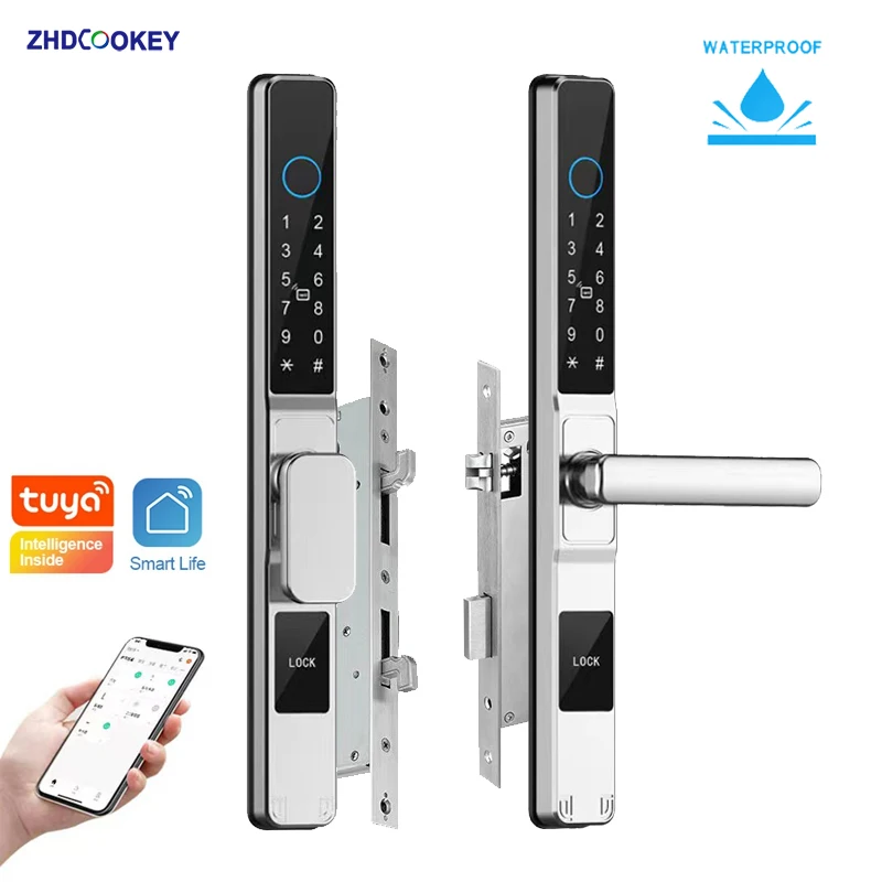 ทูย่า ไวไฟ สมาร์ทไลฟ์โฮมกันน้ำอลูมิเนียมประตูบานเลื่อนล็อคอิเล็กทรอนิกส์รหัสผ่านแอพรหัสบัตร IC ล็อคลายนิ้วมือไบโอเมตริกซ์ 1