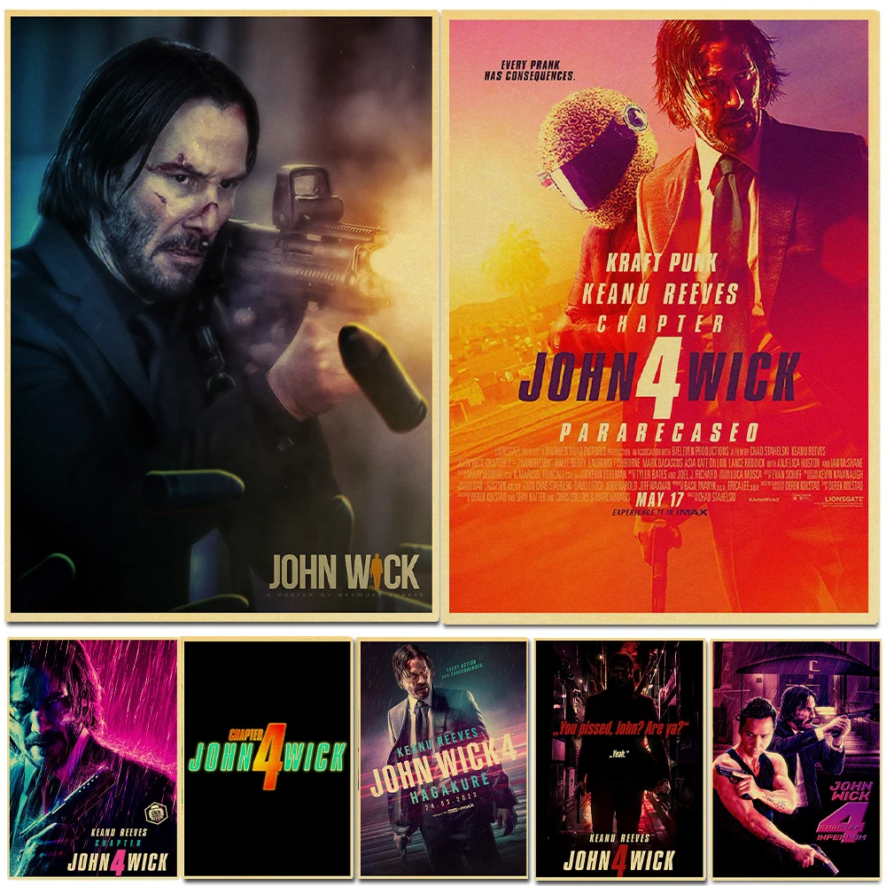 John Wick Chapter 4 movie Posters Retro Kraft Paper Vintage Room Home ...