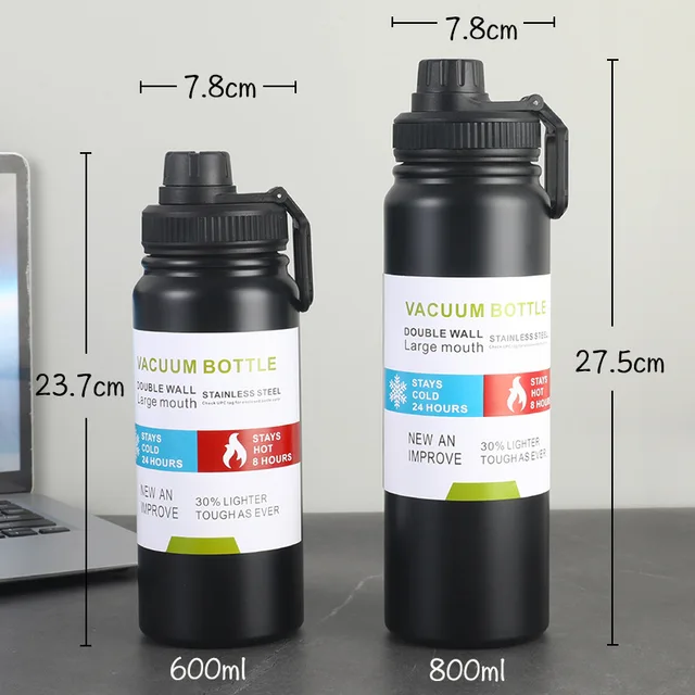 Flacons sous vide simples en acier inoxydable 304, 1000ml, tasse isolée de grande capacité, thermos portables, bouteille d'eau pour sport de plein air 4