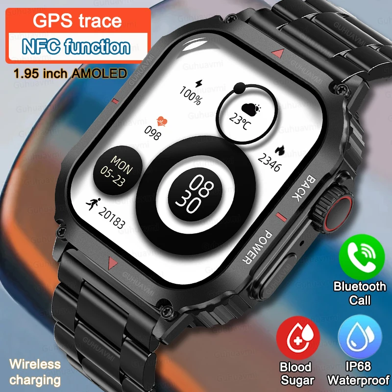 

2023 New Sport GPS Rugged Military Smart Watch Men Ftiness Watches IP68 Waterproof 1.95'' AI Voice NFC Bluetooth Call Smartwatch