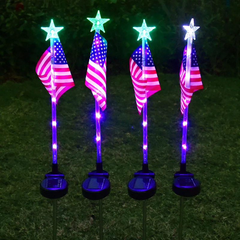 

1pcs Solar American Flag Light Garden Lawn Light Garden Decor Pathway Lamp Decorative Stake Lights Independence Day Limited