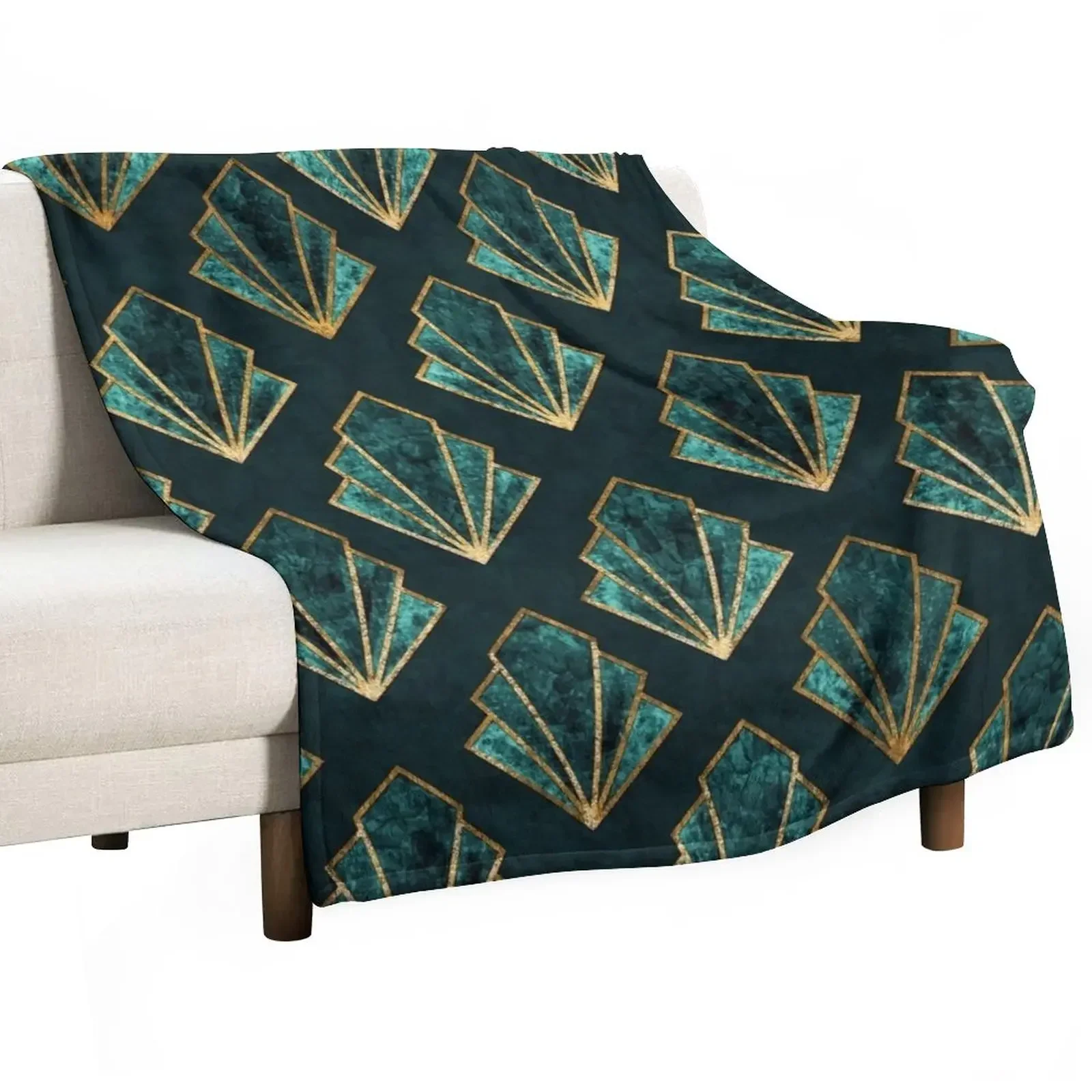 

Art Deco Pattern In Emerald Green and Gold Throw Blanket decorative Decorative Sofa Custom Blankets