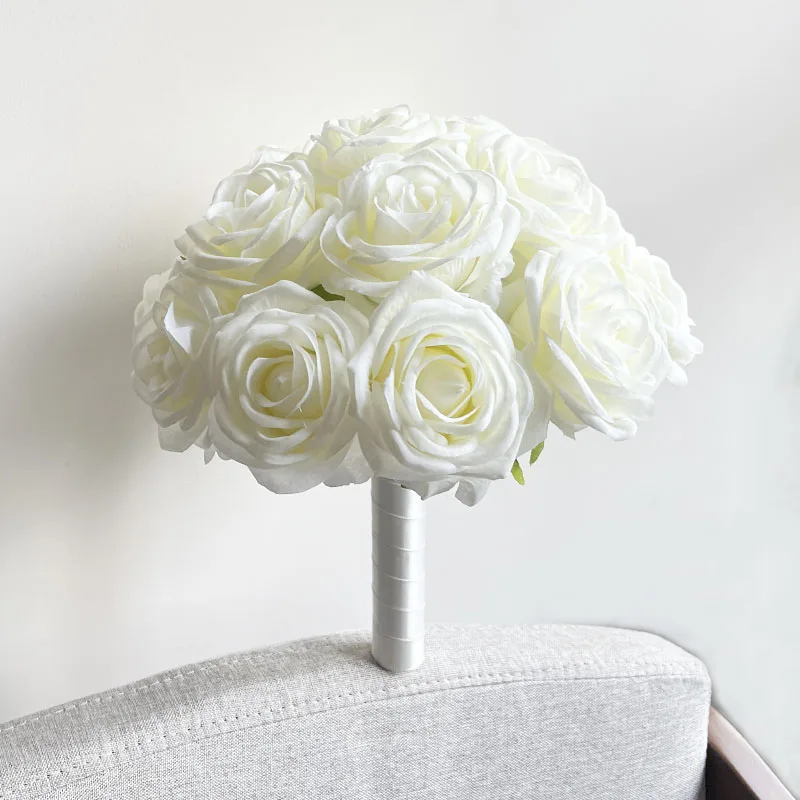 Bride Bouquet Wedding Accessories White Ivory Roses Silk Flowers Artificial Groom Buttonhole Bridesmaids Mariage Bridal Bouquets wedding bouquets artificial rose flowers