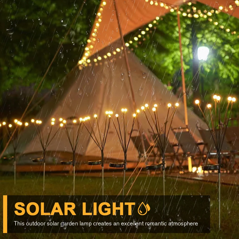 2Pcs 8 LED Vibrant Firefly Starburst Swaying Lights IP65 Waterproof Solar Powered Outdoor Firefly Lights for Lawn Hallway Patio