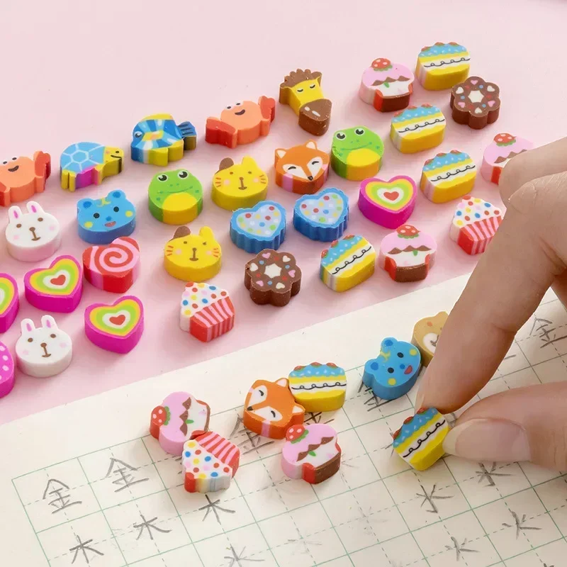 Pencil Eraser Plasticine Eraser Biscuit Eraser Kneadable Eraser Retractable Eraser 50pcs/bag Cute Fruits Animals Erasers Mini Rubber Erasers For Pencils Kids Kawaii Stationery Praise Gifts School Office Supplies