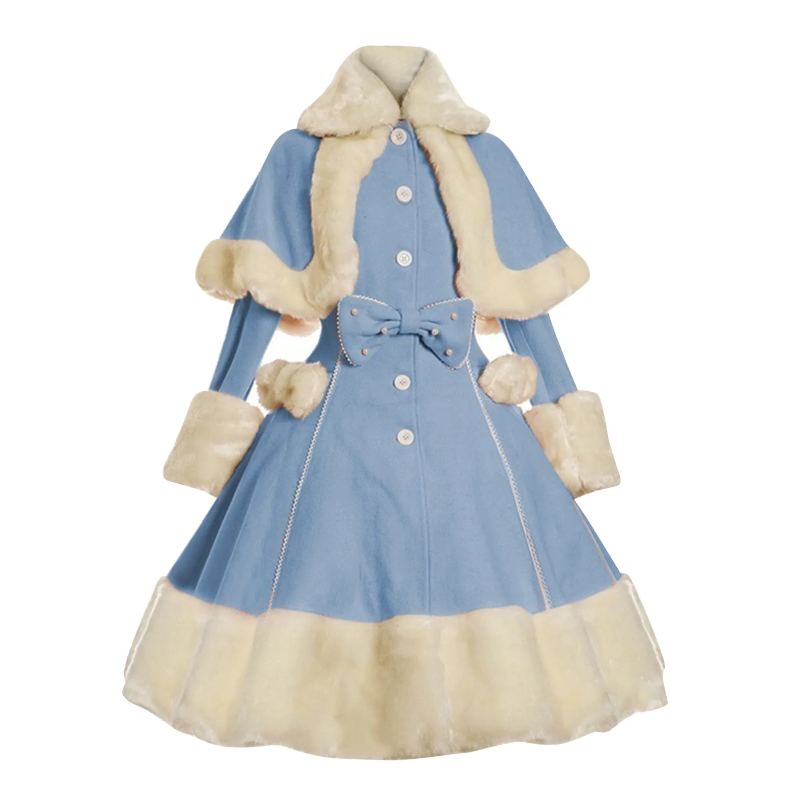 Vintage Gothic Lolita Dress Suit Women Fur Collar Long Sleeves Shawl Cute Single-breasted Winter Warm Thick Bow Dresses lolita dress lolita suspender dress lolita cosplay costumes suspender dress