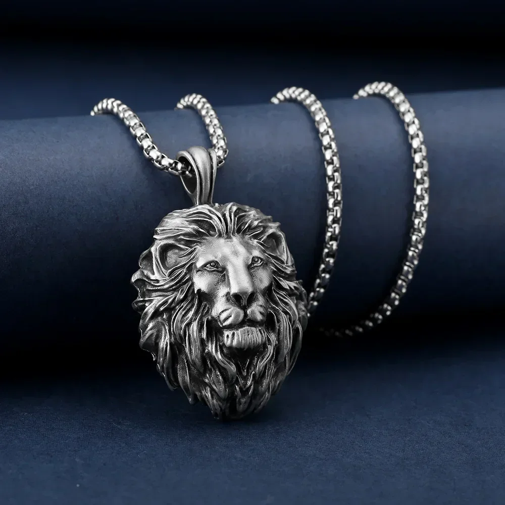 Vintage Metal Tin Lion Head Pendant Necklaces Men's Hip Hop