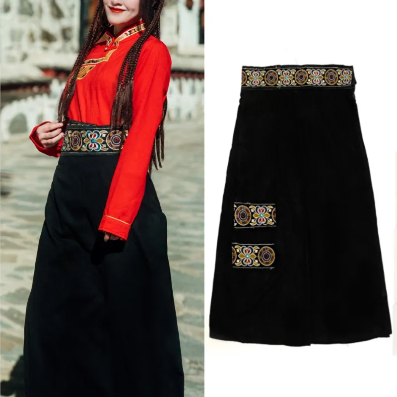 Classic Black Tibetan Ethnic Style Western Clothing Costumes Long Skirt Wrap Women's Half-Length monks of do yso tep tibetan mysteries