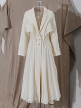  IEQJ 2023 Spring Trench Coat Waist Cut Solid Jacquard Linen Cotton Big Swing Single Breasted Jackets Women Clothes 3W6617 