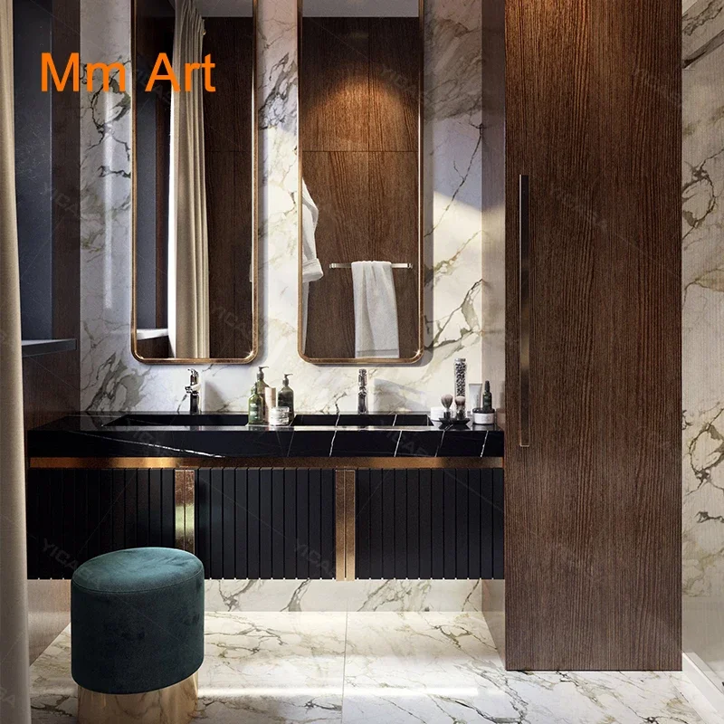 new design luxury hotel villa project black bathroom vanity bathroom furniture wash basin cabinet