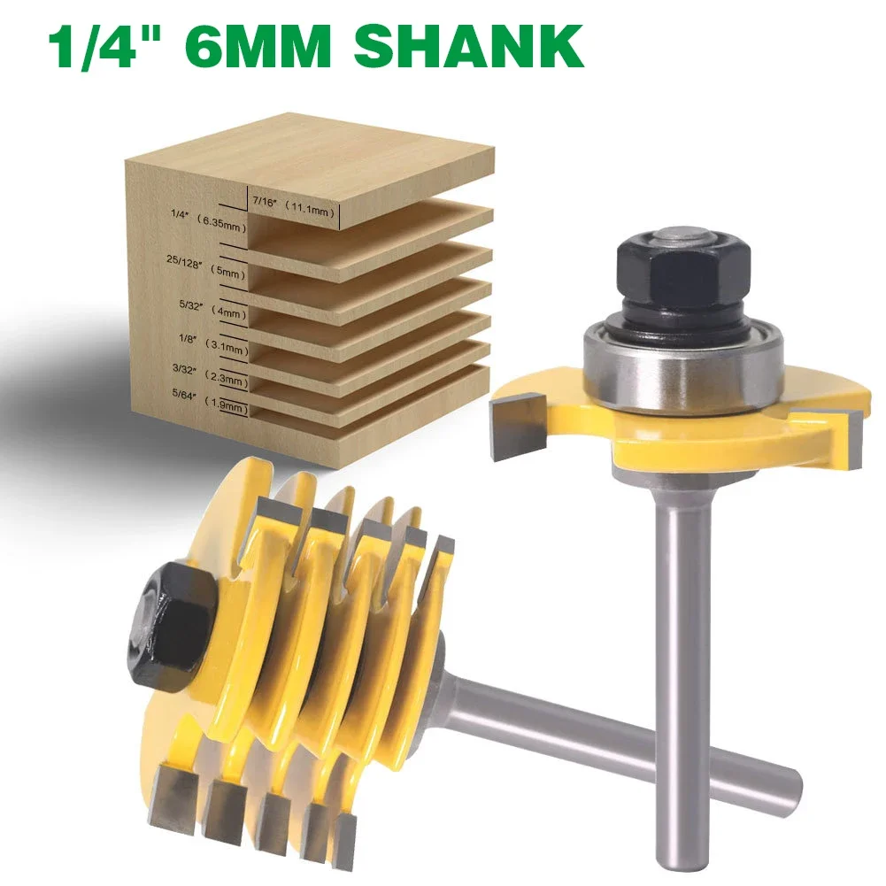 

2 PCS/Set 1/4" 6MM 6.35MM Shank Milling Cutter 6 Piece Slot Cutter 3 Wing Router Bit Tenon Cutter for Woodworking Wood Carving