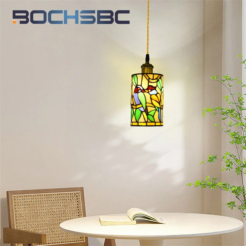 

BOCHSBC Tiffany stained glass chandelier Vintage style Art Deco Restaurant Bar Study Bedroom balcony corridor ceiling light