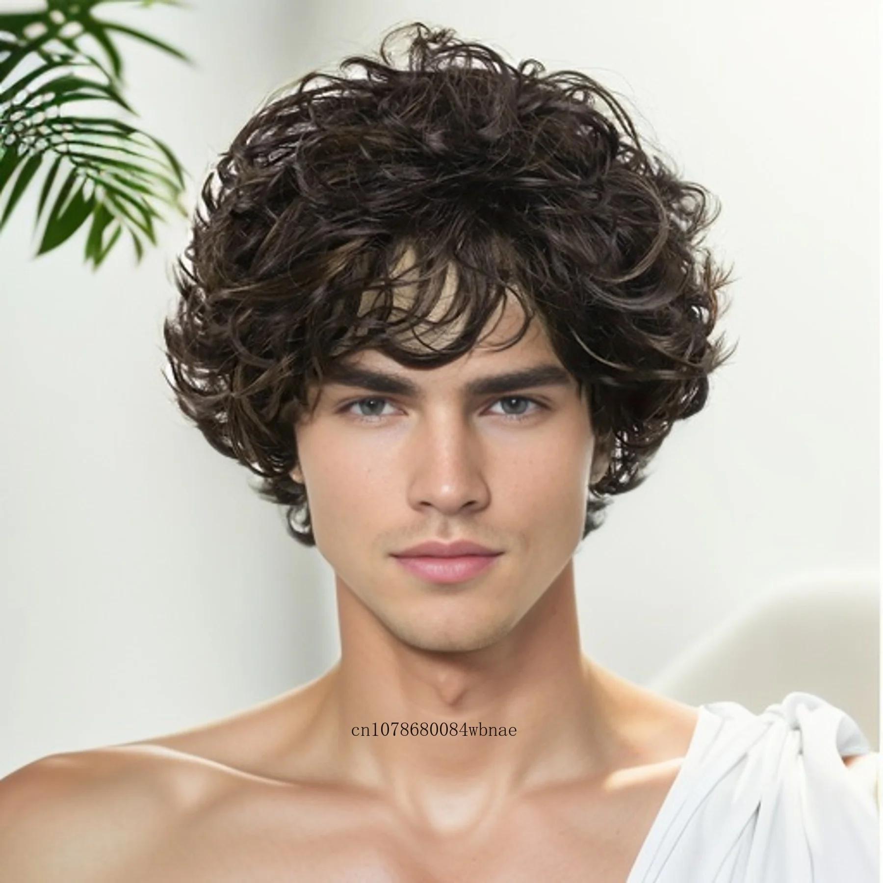 

Мужские короткие вьющиеся парики из синтетического волокна для мужчин, смешанные коричневые Сменные волосы, натуральные прически для повседневного костюма, Косплея