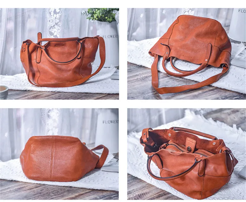 Fashion designer handmade natural genuine leather ladies small tote bag casual soft real cowhide women's multifunctional handbag