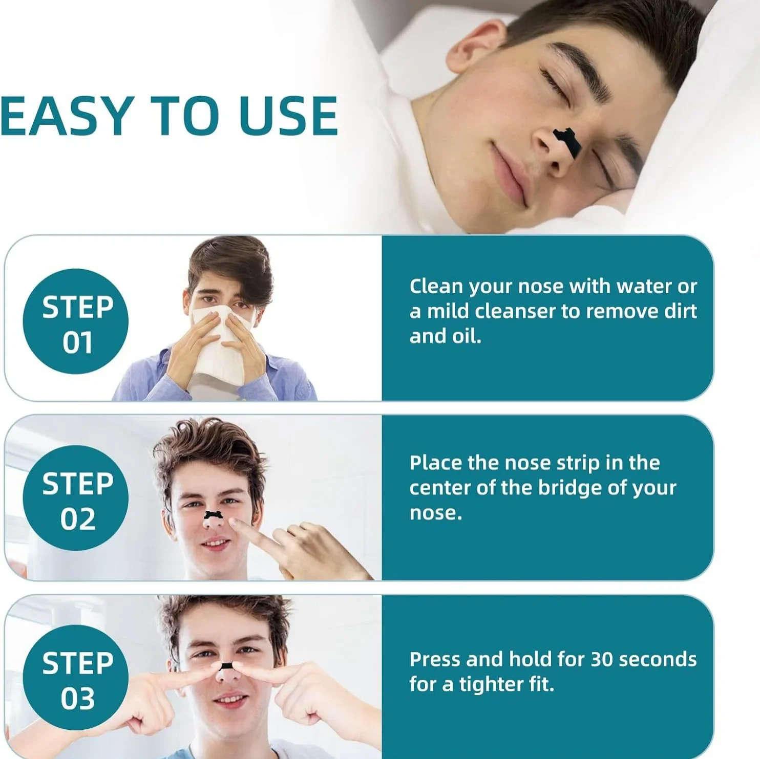 100/50/20PCS Black Nose Strips Extra Strength Nasal Strips for Adults and Children Better Sleep Non-Invasive Anti Snoring Strips 3