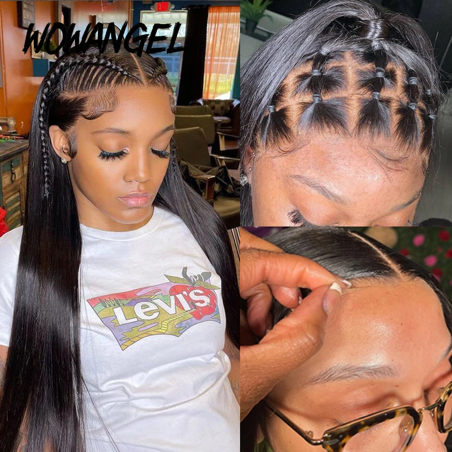 Wow Angel HD Full Frontal Wigs 36inch Straight Melt Skins 13x6 HD Lace Front Human Hair Wigs Virgin Hair Pre Plucked Glueless 2
