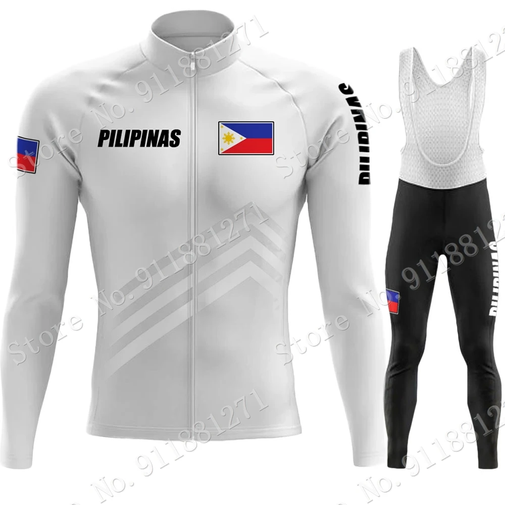 PHILIPPINES National Team Cycling Jersey Set Black Long Sleeve Flag Clothing Suit MTB Bike Road Pants Bib Ropa Ciclismo