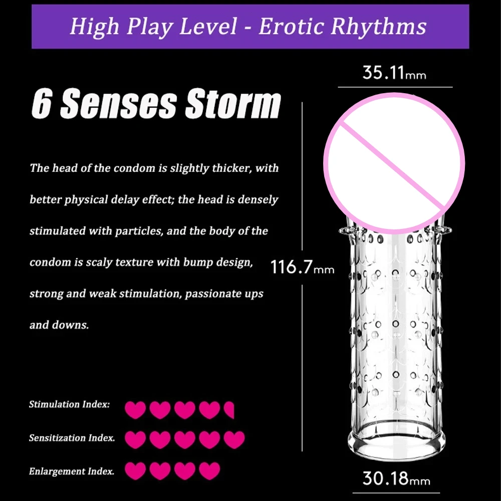 Wolf's Tooth Condom Crystal Single Box Large Particle Stabbing Penis Sleeve Reusable Cock Ring Extender Erotic Condoms for Men 6