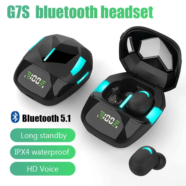 Clustffonau Di-wifr G7S TWS bluetooth 5.1 headset Gamer Clustffonau Di-wifr HIFI Stereo Sports Clustffon Gyda Mic ar gyfer iPhone Xiaomi 1